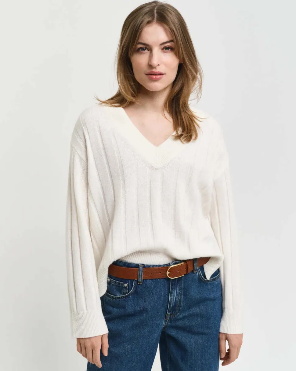 GANT - WIDE RIBBED WOOL V-NECK