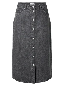 SELECTED FEMME - SLF CLAIR HW BLACK MIDI DENIM SKIRT